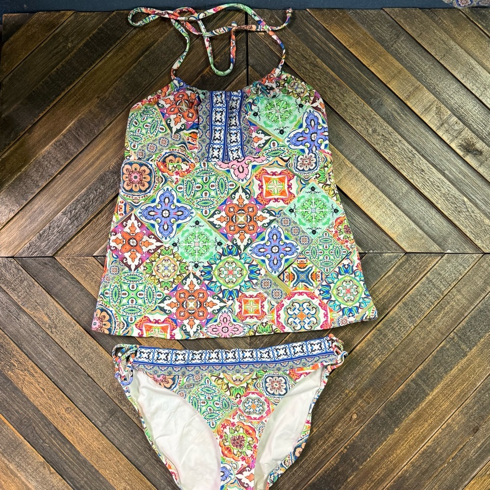 Nanette Lepore Multicolor Paisley Tankini Swimsuit & Rash Guard. Size XS